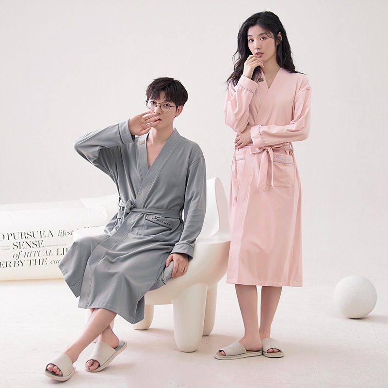 Women's Spring and Autumn cotton long couple pajamas 2023 new autumn and winter bathrobe men's homewear overcoat