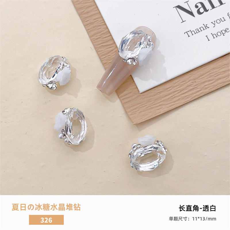 Verano hielo a través de la manicura, pila de cristales, joyería de diamantes, azúcar transparente, huevo de paloma, diamante de uñas, pila de rosas, bola de diamantes, producto terminado