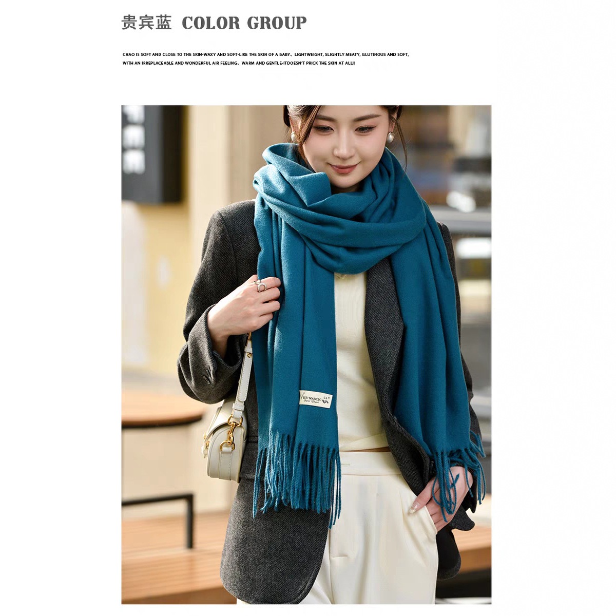 260g coreano de color sólido imitación bufandas de cashmere gruesas bufandas de estudiantes calientes con bordas parejas con el mismo bufandas de pañuelo