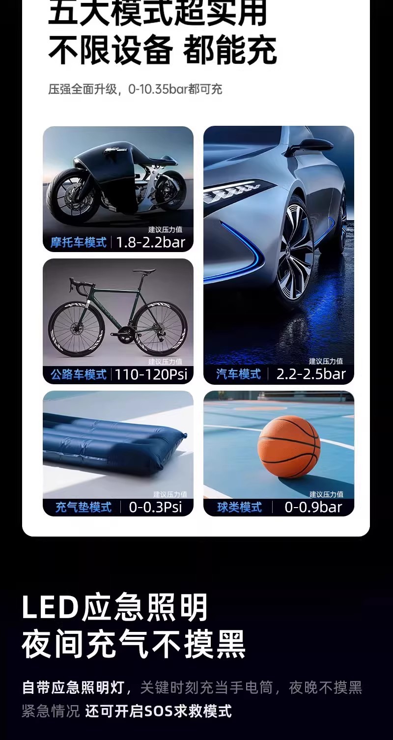 Car Air Pump, Portable Electric Air Pump for Cars, Car Tire Pump with Tire Pressure Measurement, Bicycle Air Pump