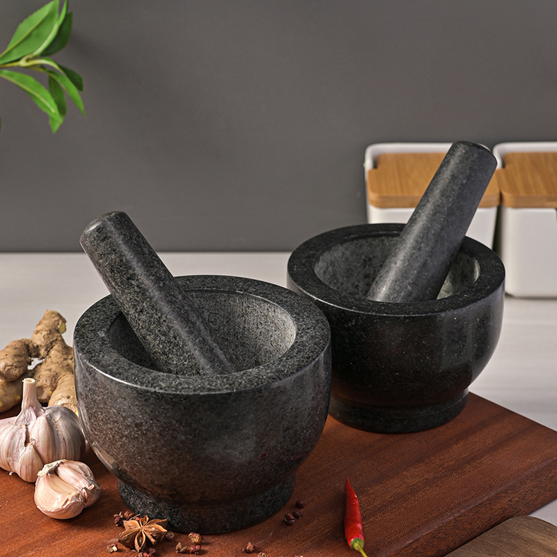Black Stone Mortar Stone Pestle Grinding Jar Masher Medicine Jar Garlic Mortar Mortar Household Commercial