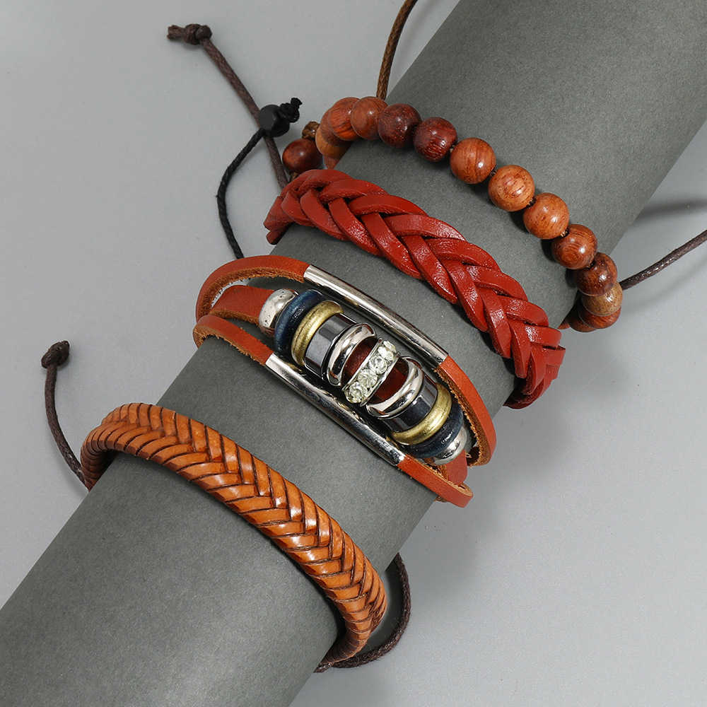 Retro Geometric Pu Leather Wood Plating Unisex Bracelets 1 Set