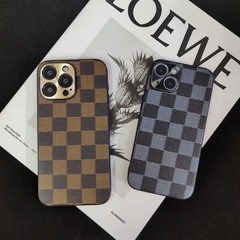 欧米ビジネス棋盤格iphone15promax携帯ケースlv13格子リンゴ11保護カバー12潮牌