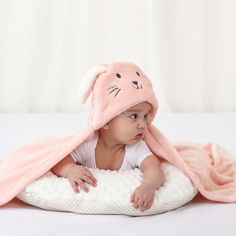 Manta de Coral para Bebés Sunnozy, Universal para Todas las Estaciones, con Capucha, Diseño de Dibujos Animados, Suave