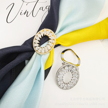 高端气质空姐方巾丝巾扣铜锆石真金衣角打结扣多功能精致别针胸针