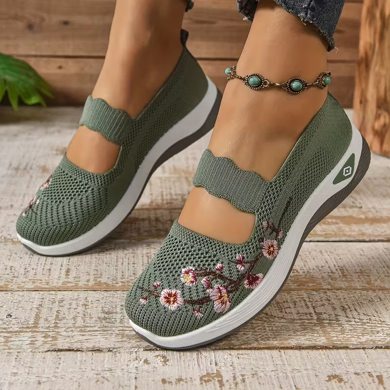 Zapatos de mujer zapatos casuales transfronterizos de impresión de moda zapatos transpirables y cómodos zapatos tejidos de tela al aire libre zapatos de malla