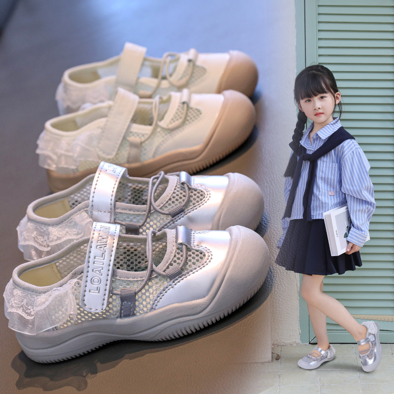 Sandalias para niñas 2025 verano nuevo estilo Mary Jane zapatos de red individuales transpirables para niños zapatos deportivos para niñas zapatos de princesa de estilo occidental image 4