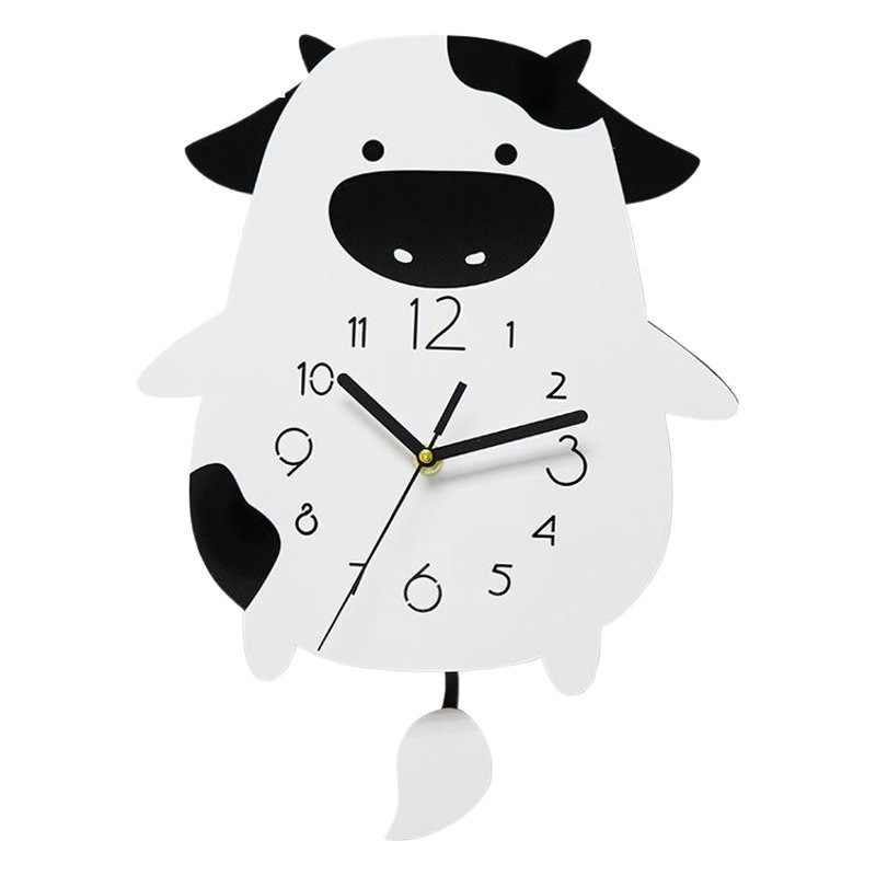 Vaca de dibujos animados de los niños creativo swing reloj de pared dormitorio lindo reloj mudo acrílico decorativo reloj de pared