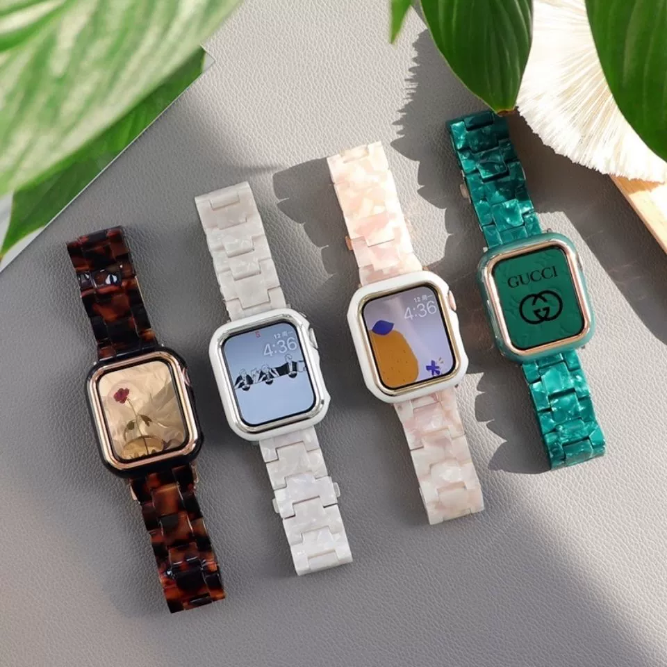 Подходящий ремешок из янтарной/резиновой (apple) для Apple watch, ремешок iwatch + чехол из ПК в комплекте, цветной набор