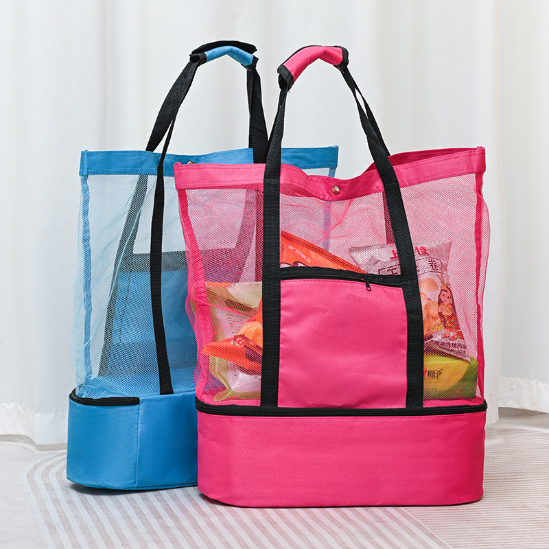 Bolso de aislamiento de un solo hombro portátil de nuevo estilo transfronterizo, bolsa de picnic de doble capa, bolsa de hielo, bolsa de almacenamiento de viaje de malla deportiva para hombres y mujeres