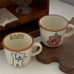 Korean retro bear puppy ceramic cup girl heart cartoon mug couple breakfast water cup milk cup