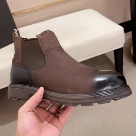 2026冬季新款男士真皮加绒保暖切尔西靴英伦风套脚短靴中帮马丁靴