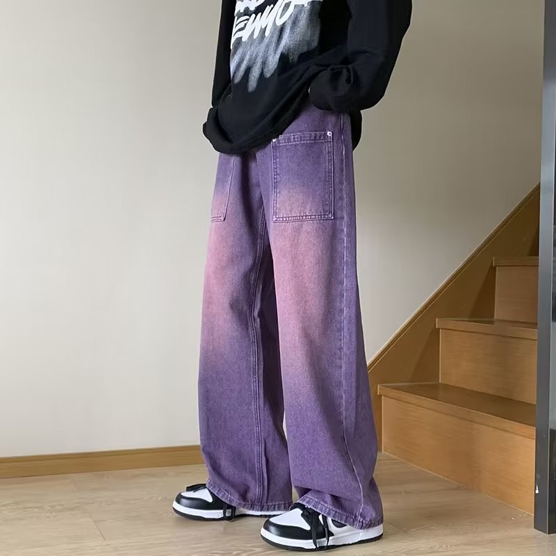 Purple Jeans Men's Spring and Autumn New High Street Trendy Brand ins Loose Wide Leg Pants Men's and Women's Fashionable Straight Leg Pants Purple Jeans Men's Spring and Autumn New High Street Trendy Brand ins Loose Wide Leg Pants Men's and Women's Fashionable Straight Leg Pants