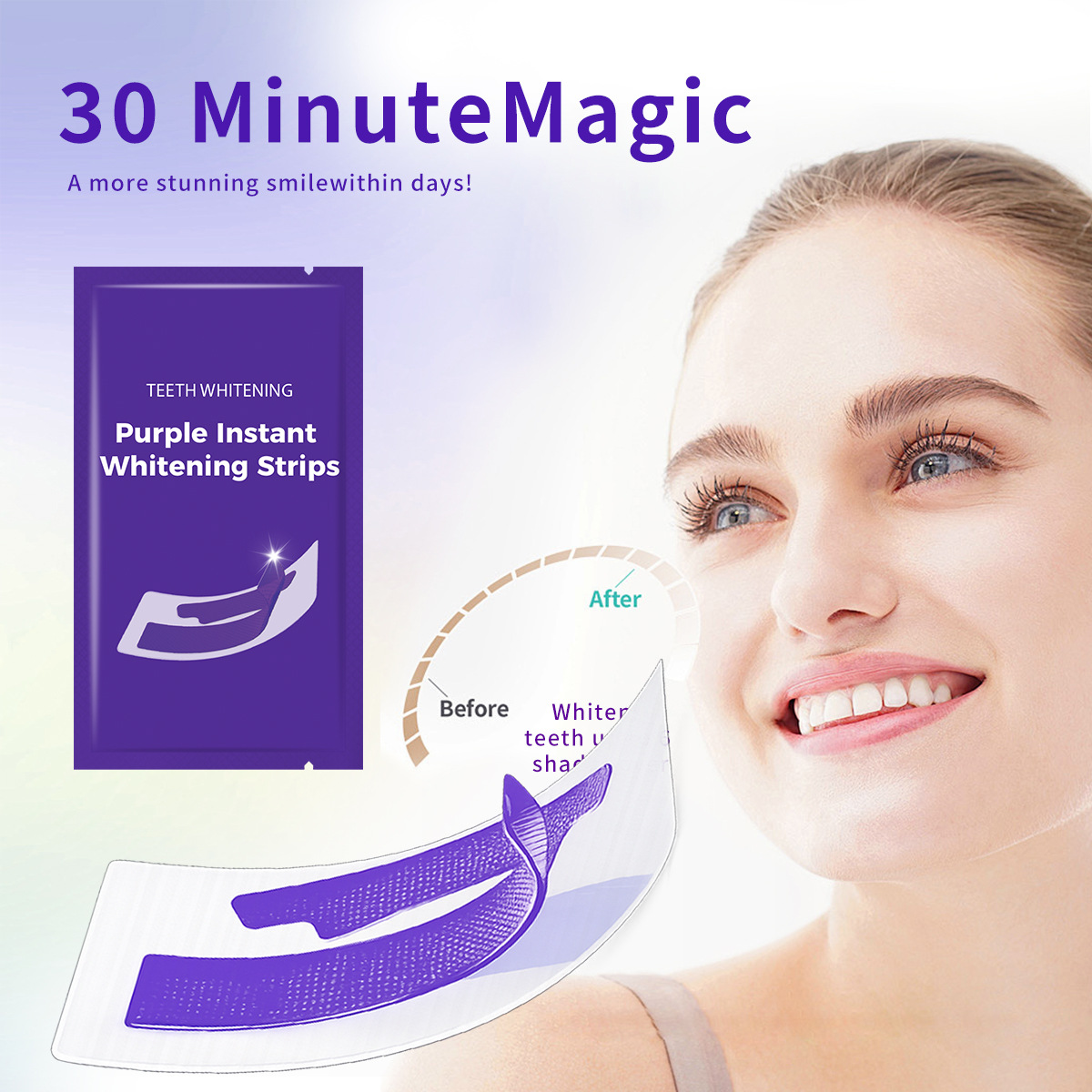 Grenzüberschreitender neuer V34 Violett Zahnaufhellungsstreifen Whitening Strips Zahnbleaching-Streifen aufhellend entgelbend leuchtend weiße Zahnstreifen
