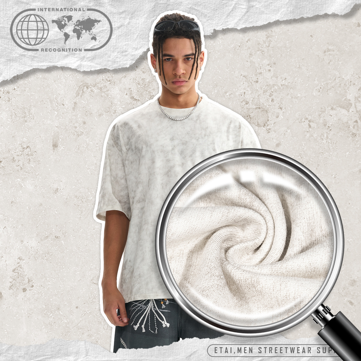 Ropa de hombre ETAI | Camiseta pesada batik de imitación de algodón de alta calidad marca de moda transfronteriza sentido de alta gama retro viejo hombre de manga corta