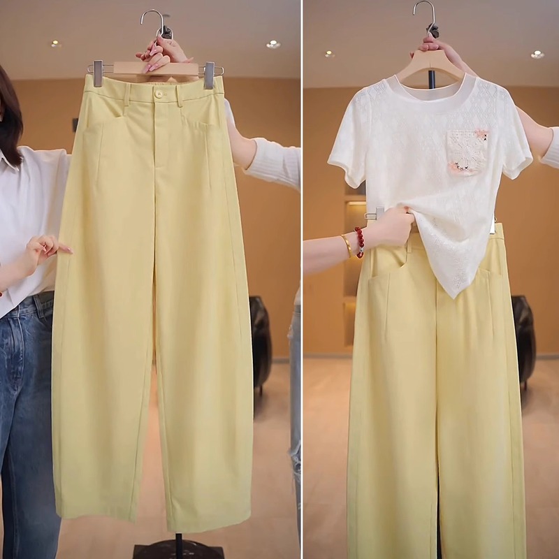 Shurout 特別スーツストレートパンツ女性のための 2025 夏の新薄型ハイウエストスリムドレープカジュアル 9 点ワイドレッグパンツ|undefined