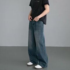 2025美式复古蓝牛仔裤男款秋冬新款直筒宽松重磅水洗做旧牛仔裤潮