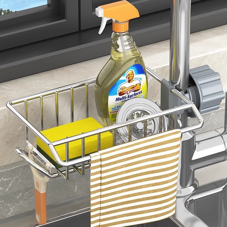 Stainless Steel Faucet Storage Rack Kitchen Sink Storage Rack Household Sponge Dish Cloth Dish Cloth Drain Rack Hanging Basket