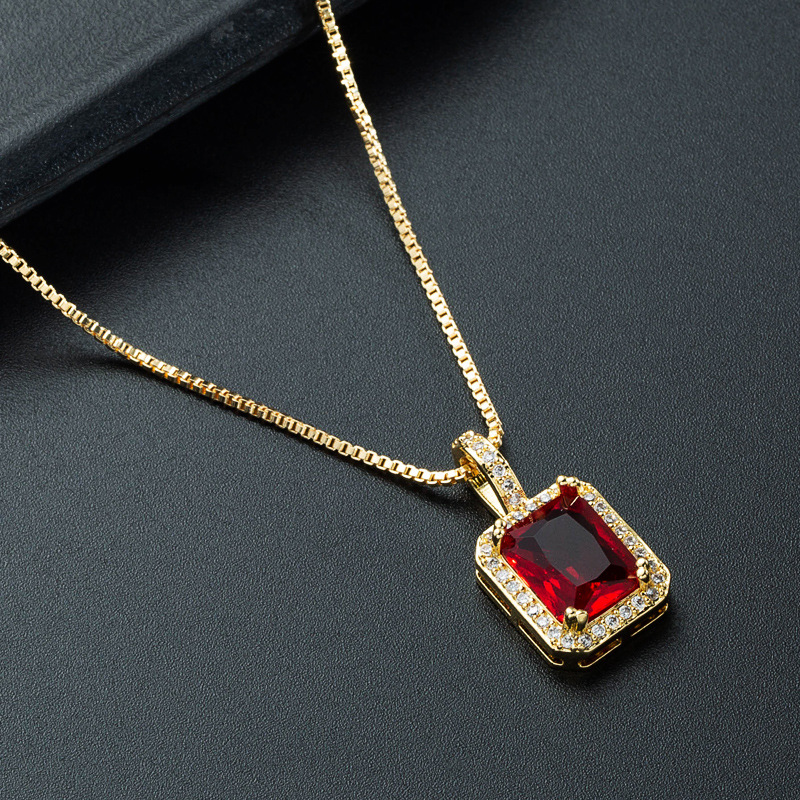Nihaojewelry wholesale jewelry creative square multicolor gemstone copper zircon pendent necklacepicture7