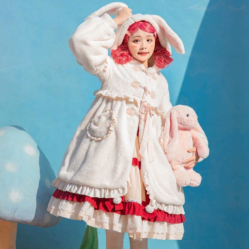 Парчовый сад лолита оригинальная [длинноушистый кролик] плюшевая утолщение зимой теплая милая сладкая дикая куртка