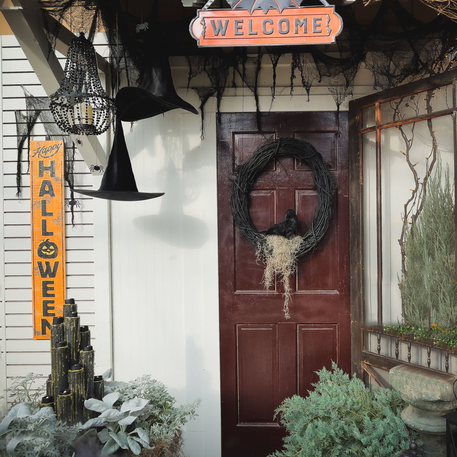 Hombrero de bruja de jardín de Halloween colgante de sombrero de bruja de decoración de Halloween colgante de sombrero de tafu de poliéster negro sombrero de bruja 3d