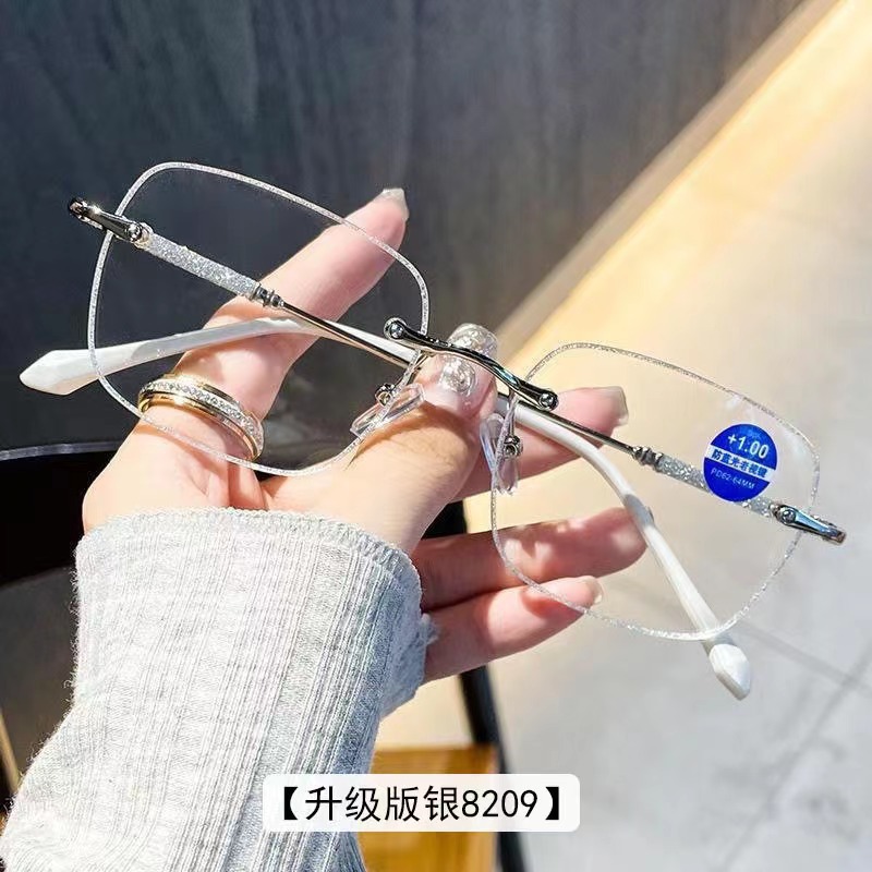 2025 nuevas gafas antiluz azul de alta definición de mediana edad sin marco de diamante recortado gafas antiluz viejas