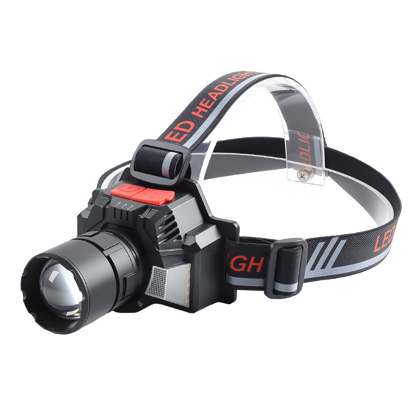 Nuevo estilo transfronterizo de batería de litio de larga duración, luz de emergencia con zoom, luz de pesca nocturna montada en la cabeza de inducción, luz de luz fuerte para exteriores recargable
