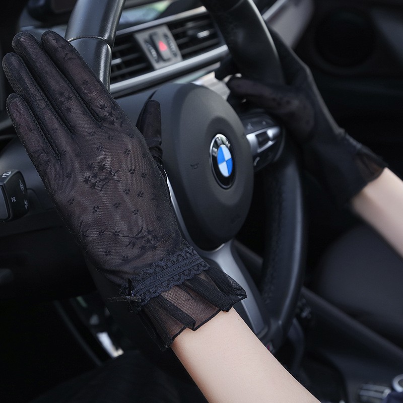 Primavera y Verano de encaje de las mujeres de dedo largo de conducción deportiva al aire libre a prueba de sol ligero transpirable fresco guantes de pantalla táctil