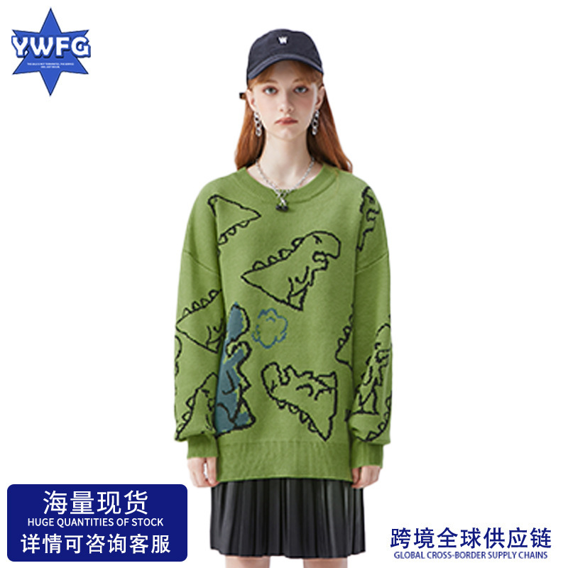 Ywfg Popular Temu Xiyin Amazon Dinosaur Jacquard Knit Sweater 2025 New Couple Loose Casual Sweater