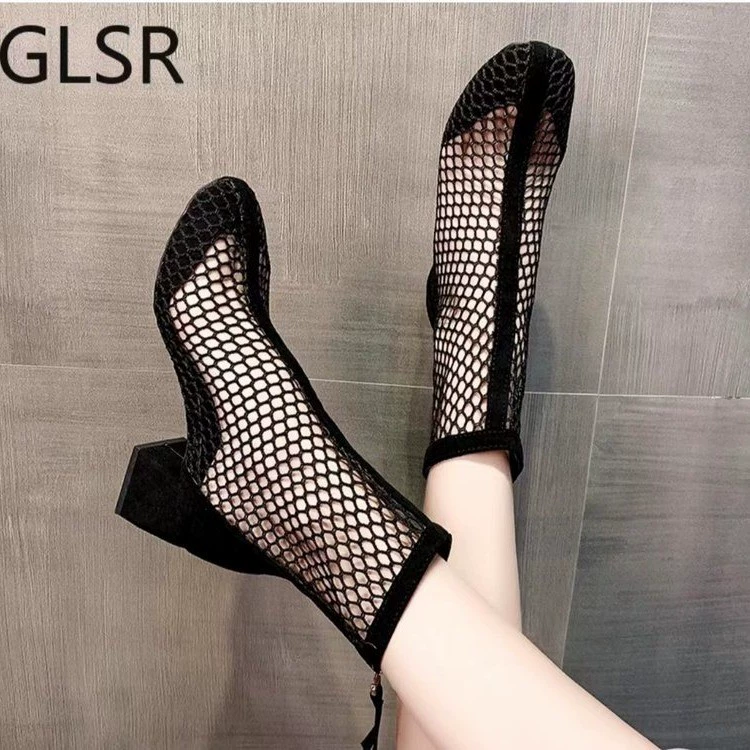 2024 весна, Новая женская обувь больших размеров для внешней торговли, зрелая ветряная полая дышащая сетчатая молния на спине, однослойная обувь на массивном каблуке для женщин, sy