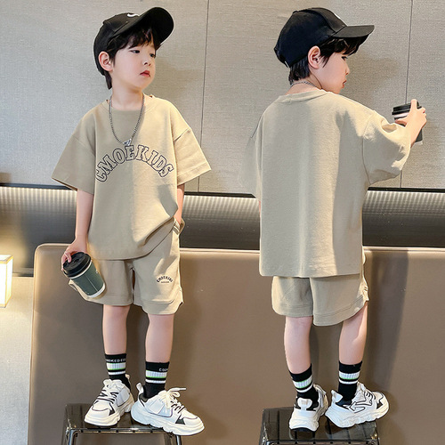 Boys Thin Sports Suit  Summer New Letter Printed T-Shirt Five-Female Pants Handsome Casual Two-piece Set