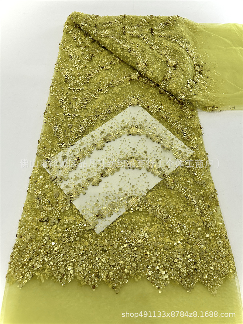 Verano transfronterizo bordado falda larga tela de malla bordado tubo de perlas vestido de moda rendimiento tela de encaje