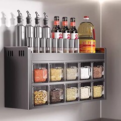 キッチン調味料収納ラックパンチフリー壁掛け多機能調味料組み合わせセット調味料ボックス缶キッチン家庭用