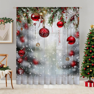 1pc new Christmas series window screen 3D digital printing factory direct bedroom living room decoration wear rod window screen