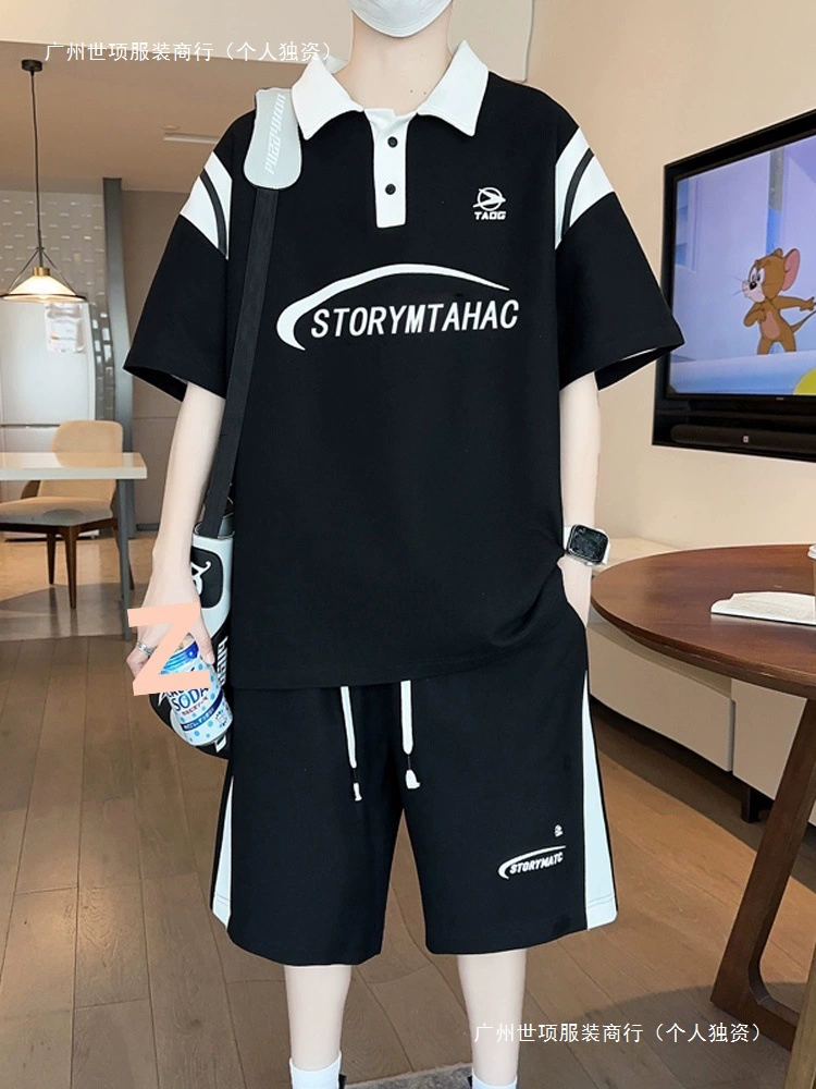 Летний костюм для подростков, мальчиков, старшеклассников, детей постарше, тонкая рубашка с коротким рукавом и отложным воротником, стильная мужская поло