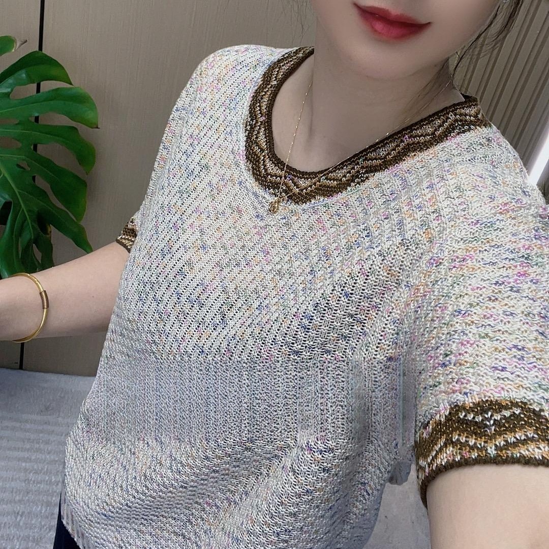 【Short-Sleeve New Chinese Style】Summer New Chinese-Style Colorful Slim-Fit Top, Loose and Elegant Round-Neck Knit Short Shirt
