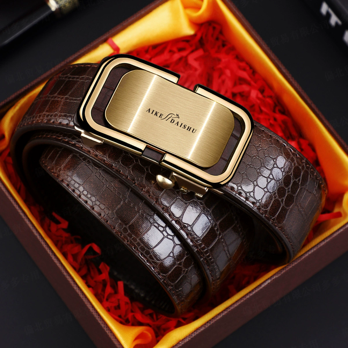 Kangaroo, gift box, men's automatic polyurethane belt, crocodile print