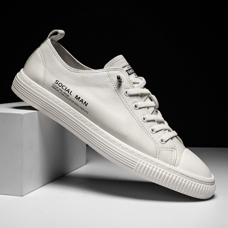 Giày sneaker nam da thật thoáng khí, đế bệt cổ thấp, dây buộc phía trước — s1931 màu trắng, s1931 đen