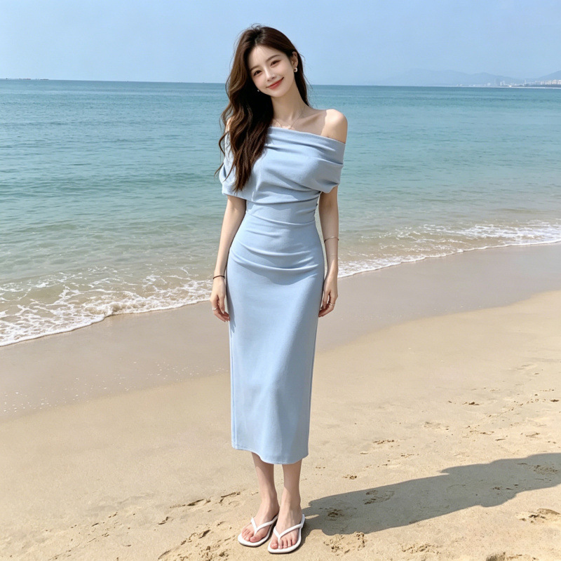 Elegant and Cool Style Off-Shoulder Dress, 2026 New Model for Women, High-End Slim-Fit Bodycon Dress