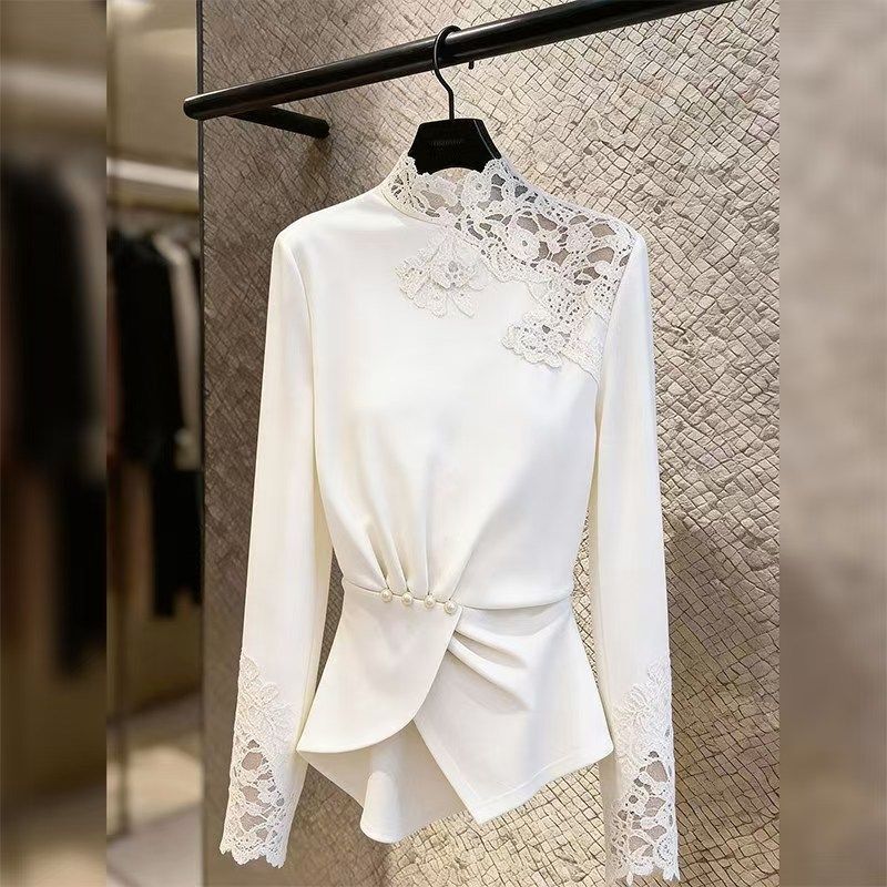 Elegant, exquisite, pure, French-style, elegant white lace patchwork top, waist-cinching, slimming, stylish, suitable for commuting Elegant, exquisite, pure, French-style, elegant white lace patchwork top, waist-cinching, slimming, stylish, suitable for commuting