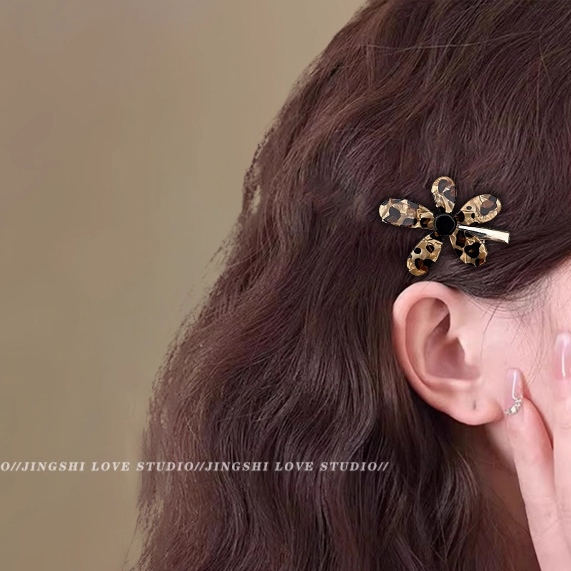 豹纹花朵发夹女一字夹高端碎发前额刘海夹2025新款侧边夹发卡发饰|undefined