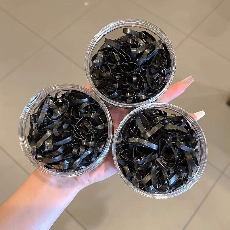 Banda de goma desechable negra corbata de pelo de mujer pequeña cubierta de cuero de alta elasticidad duradera no lastimar cuerda de pelo corbata de pelo banda de pelo verano