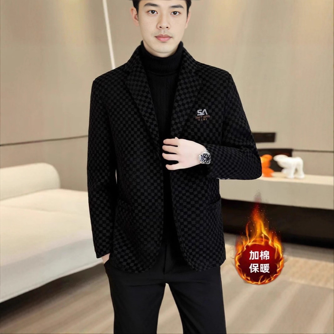 Autumn and Winter New Style Woolen Suit Jacket Men's Short Suit Windbreaker Casual Men's Slim Fit Thickened Woolen Coat
