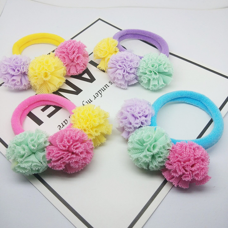 Gomas con pompón para moño – tamaño infantil, no dañan el cabello, colores surtidos