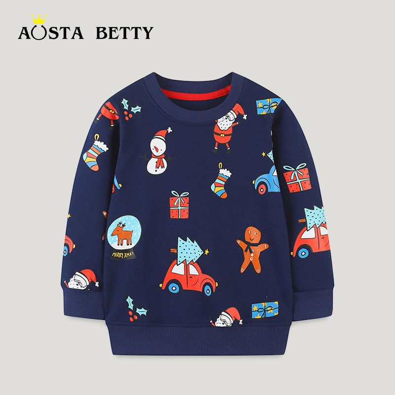 Sudadera infantil de estilo europeo y americano, nuevo producto de otoño, camiseta de manga larga para niños, sudadera infantil navideña con cuello redondo y dibujos animados