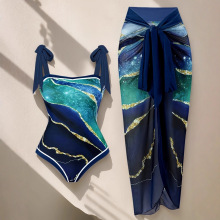 2025新款时尚欧美保守连体性感泳衣女雪纺裙泳装两件套套装