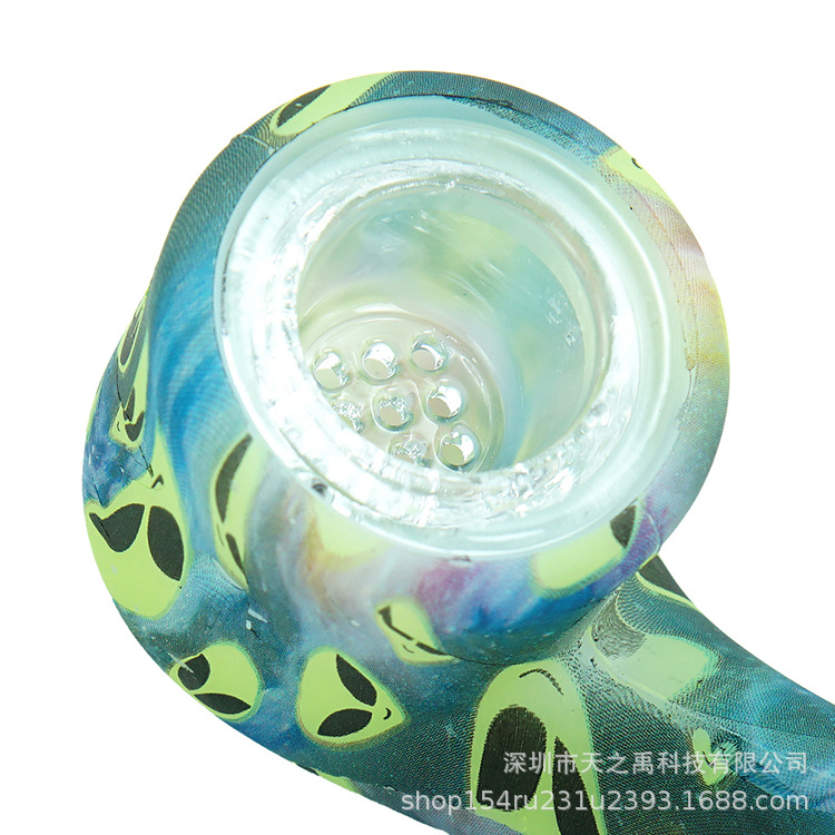 跨境爆款硅胶烟斗 欧美流行印花七字小烟斗新款silicone pipe详情9