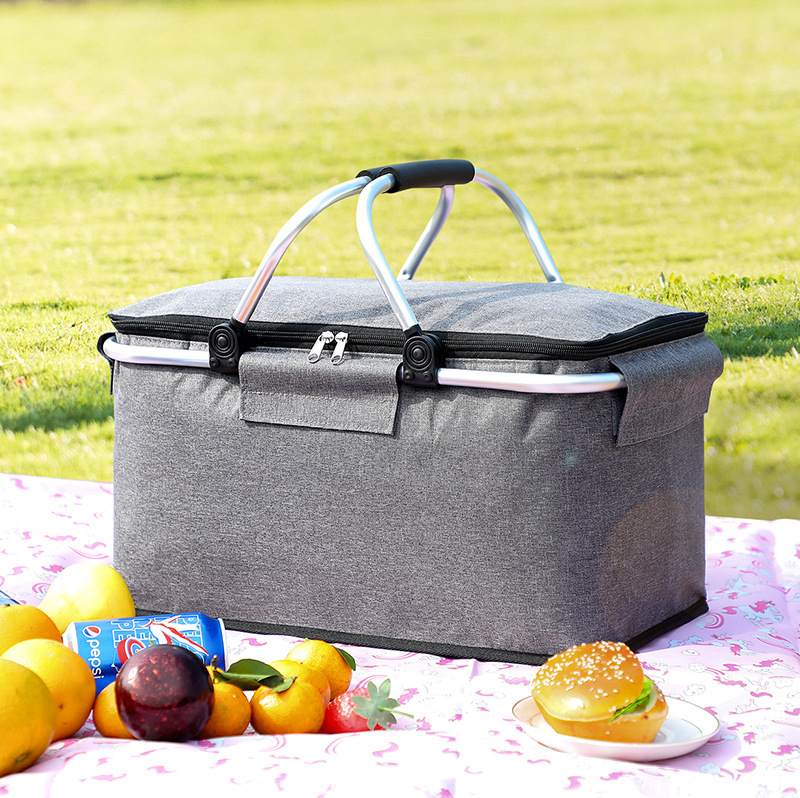 Outdoor Insulated Basket Aluminum Foil Thickened Picnic Basket Oxford Fabric Folding Picnic Bag Insulated Box Ice Bag Ice Basket Wholesale