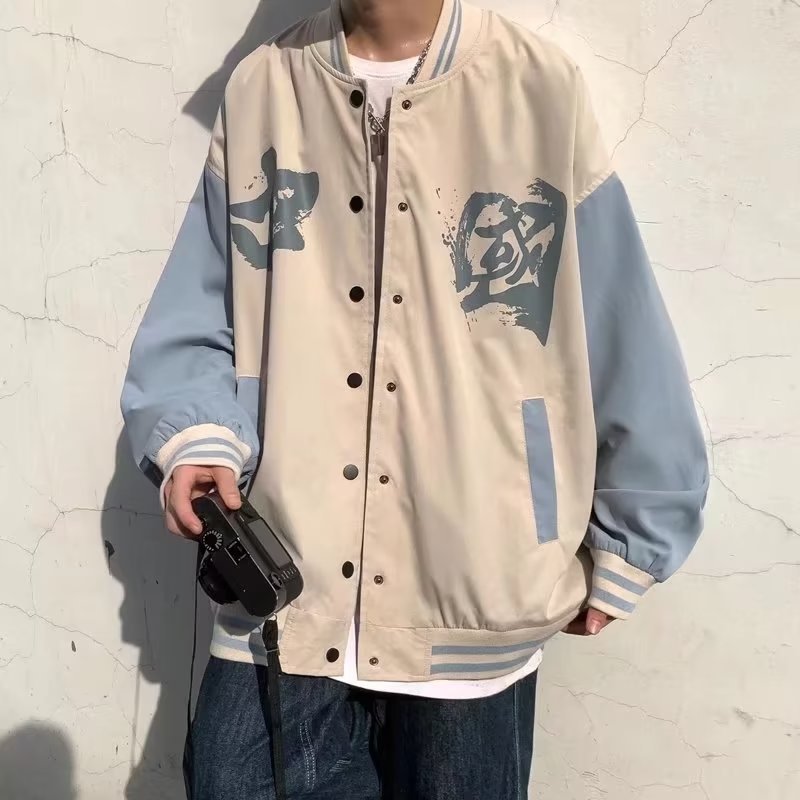 Spring and Autumn Chinese Style Baseball Jacket Men's Trendy Chinese Print Casual Top Plus-Size Coat