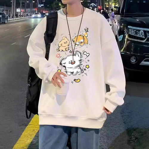 Women's Couple Style Long Sleeve T-Shirt with Creative English Print, Thin Version Solid Color Crew Neck Sweatshirt for Autumn and Early Winter